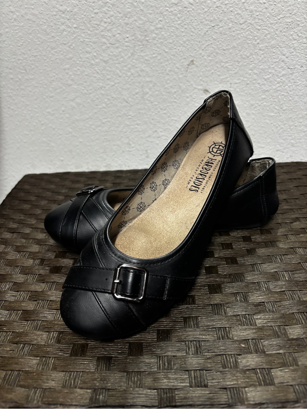 Harborsides Black Buckle Round-Toe Slip-On Flats
